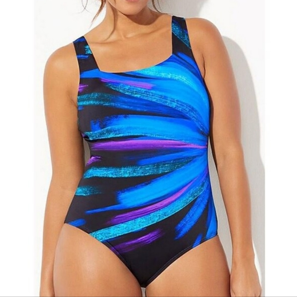 XXL One Piece Monokini Swimsuit Slim Print Color Black Blue Pink NWOT